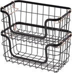 Amazon Basics Stackable Metal Wire Rectangular Storage Baskets for Kitchen, Bathroom or Pantry Organizing, 2 Count, Black