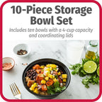 GoodCook 4-Cup Meal Prep Bowls Set with Lids and Dressing Cup,Microwavable Food Storage Containers for Meal Prepping,Set of 10,Black,(Pack of 4)