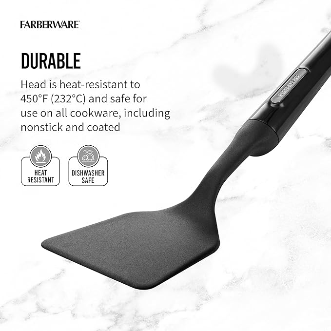 Farberware Professional Heat Resistant Nylon Short Turner-Safe for Non-Stick Cookware, One Size, Black