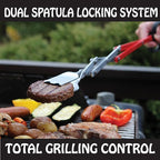 BBQCroc 3-in-1 Barbecue Tool 26-inch Extra Light and Super Long Heavy Duty Tongs, Spatula and Grill Scraper (Red) – Longest BBQ Tool Ever!