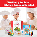 Baketivity Rainbow Bagel Kids Baking Kit - Baking Kits for Kids with Premeasured Ingredients, Step-By-Step Instructions, Video Guide, and STEM Lessons - Cooking for Ages 6-12+