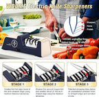 VIDOME Professional Electric Knife Sharpener with 100% Diamond Abrasives and Precision Angle Guides for Kitchen Straight Edge&Ceramic Knife Work Sharp, 3-stage Champagne Gold, afilador de cuchillos