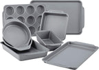Farberware Nonstick Bakeware Set Includes Cookie Sheets/Baking Cake Muffin and Bread Pan, 8 Piece, Gray