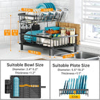 Dish Drying Rack, 2 Tier Dish Racks for Kitchen Counter, Compact Drying Rack Kitchen, Rust-Resistant Dish Drainer, Detachable Space-Saving Dish Rack with Drainboard, Utensil Holder, Black