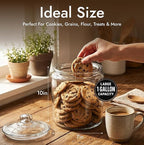 1 Gallon Glass Cookie Jar with Lid – Glass Jar with Lid - Airtight Food Storage Container for Cookies, Candy, Flour, Dog Treats – Clear Large Kitchen Jar for Pantry - Glass Containers with Lids