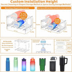 Yieach Large Stanley Cup Holder With Handle Groove,Stackable Tumbler and Water Bottle Organizer for Kitchen Cabinets,2 Tier Waterbottle and Cup Storage Organizer for 40 OZ Yeti,Owala,Yeti Storage