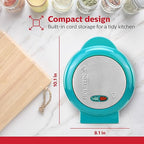 Holstein Housewares Stainless Steel 2 Section Omelet & Frittata Maker, Non Stick Coating, Easy To Clean, Indicator Lights, Compact Storage, Prepare Versatile Recipes in Minutes. 2 Portions, Teal