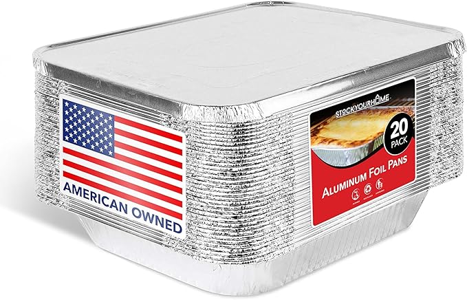 Stock Your Home Foil Pans with Lids - 9x13 Aluminum Pans with Covers - 20 Foil Pans and 20 Foil Lids - Disposable Food Containers Great for Baking, Cooking, Heating, Storing, Prepping Food Silver