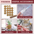 PINIWON Mason Jars 16 oz with Airtight Lids and Bands, 15 Pack Regular Mouth Canning Jars, Clear Glass Pint Jars for Canning, Pickling, Food Storage, DIY Projects, 24 Labels, Brush & String Included