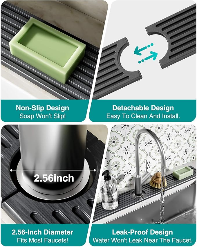 Stone Faucet Mat for Kitchen Sink, Diatomite Sink Protectors - Prevent Moisture Drying Stone Tray Fit Kitchen Counter & Bathroom Counter (Dark Gray, 23.6" x 4")