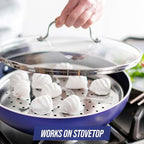 Blue Diamond 8.5” Universal Tempered Glass Lid, Frying Pan Skillet, Sauté, Saucepan, Stockpot, Oven Safe to 350°F, Dishwasher Safe, Stainless Steel Handle, Clear