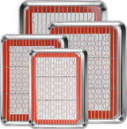 Baking Sheet Pan Set of 12, CEKEE Stainless Steel Cookie Sheets for Baking with Cooling Rack Silicone Baking Mat, Small/Quarter/Jelly Roll Pan, 9/10/12/16 Inch, Heavy Duty & Non Toxic & Easy Clean