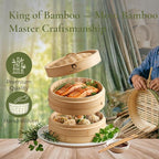 HAPPI STUDIO Bamboo Steamer Basket 10 Inch - 2 Tier Dumpling Steamer for Cooking Dim Sum Bao Buns Momo Rice Vegetables - Chinese Basket for Dumplings with Lid - Japanese Steam Baskets