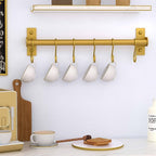 Dseap Kitchen Utensil Holder Hanger, Pot and Pan Rack Wall Mounted, Kitchen Rail with 8 Hooks for Hanging Cooking Utensils, Mugs, Spoons, Wall Mounted, Gold, Pack of 2