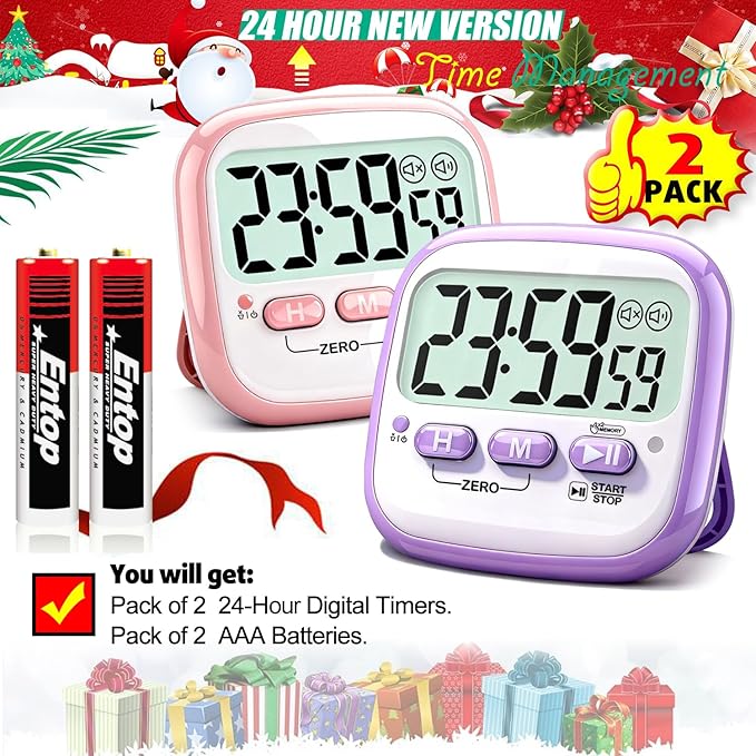 Antonki 2 Pack Classroom Timers for Kids Teachers, Magnetic Countdown Digital Kitchen Timer for Cooking, Study, Exercise, Games, Time Mangement - Loud/Silent Mode - Battery Included