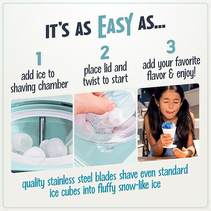 Nostalgia Snow Cone Machine With 2 Reusable Plastic Cups & Ice Scoop for Easy Serving- Retro Table-Top Ice Cone Maker Makes 20 Icy Treats- Slushie Machine for Parties, Family Treats & Gatherings- Aqua