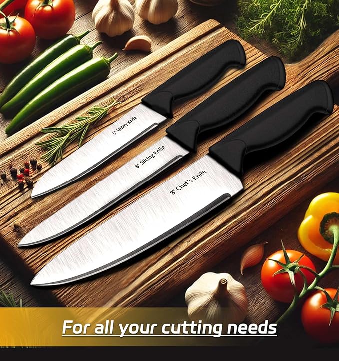 Knife Set, 6-Piece Kitchen Knife Set, German High Carbon Stainless Steel, Durable & Easy Clean Knife Block, Black
