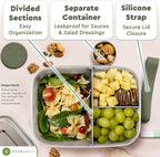 Everusely - Bento Box - Sage, 60oz / 1.8 L - Extra Large Stainless Steel Lunch Box + Leakproof Condiment Container - 3 Compartment Snack Organizer for On the Go Meals - Freezer & Dishwasher Safe