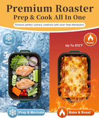 Roasting Pan with Rack & Handles 6-Piece Large 14&17 Inch Roaster Dishes, 572°F High Temperature Resistance Oven Dishwasher Safe Non-Stick Deep Lasagna Baking Pan Mother Day Gift Enamel Bakeware