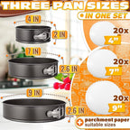 Spring Form Pan for Cheesecake - Leak Resistant Springform Pan Set, Easy-Open Latch, Removable Bottom, Clean Release, Nonstick Round Cake Pans Set, 60 Parchment Liners, Great as Kitchen Gifts for Mom