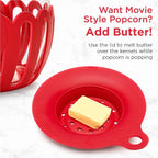 Ecolution Patented Micro-Pop Microwave Popcorn Popper with Temperature Safe Glass, 3-in-1 Lid Measures Kernels and Melts Butter, Made Without BPA, Dishwasher Safe, 1.5-Quart, Red (Pack of 4)