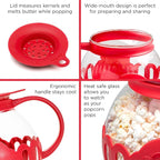 Ecolution Patented Micro-Pop Microwave Popcorn Popper with Temperature Safe Glass,3-in-1 Lid Measures Kernels and Melts Butter,Made Without BPA,Dishwasher Safe,3-Quart,Red,(Pack of 4)