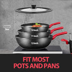 Universal Lid for Pots, Pans and Skillets - Tempered Glass with Heat Resistant Silicone Rim and Heat Resistant Handle Fits 10", 11" and 12" Diameter Cookware, Black