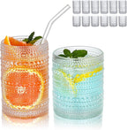 HomeVogue Hobnail Drinking Glasses Set of 12, 12oz & 15oz Vintage Glassware Set Cocktail Glass Set, Embossed Clear Water Tumbler,for Beer, Whiskey,Juice and Various Mixed Drinks (12 Pack-Clear)