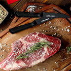 Knife Block Set, 15 Piece Kitchen Knife Set with 6 Steak Knife Set with Sharpener Chef Knife High German Carbon Stainless Steel Knife with Wooden Block Bread Knife Boxed