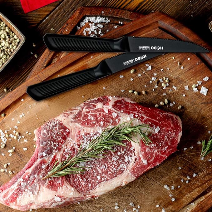Knife Block Set, 15 Piece Kitchen Knife Set with 6 Steak Knife Set with Sharpener Chef Knife High German Carbon Stainless Steel Knife with Wooden Block Bread Knife Boxed