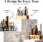 BARE BARREL® Mixology Bartender Kit Bar Set | 14-Piece Cocktail Shaker Set | Martini Barware Mixing Tools for Home Bartending | 35 Recipe Cards | Gift Set (28oz Boston Shaker, Brass/Black)