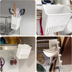 2PCS Silverware Drainer Drying Basket for Sink – Compact Kitchen Utensils Holder, Cutlery Storage Organizer with Cup, Dish Hanging Drain Rack for Forks, Spoons, Knives & Chopsticks (White, Plastic)
