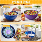 LemonRoad 6 Pcs Plastic Mixing Bowl Set with Lids Colorful Serving Bowl Nesting Storage Bowls for Kitchen, Baking, Prepping, Cooking and Serving Food, Dishwasher & Microwave Safe (Dark Blue)