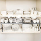 Simple Houseware Expandable Stackable Cabinet and Counter Shelf Organizer with Steel Surface, 9" D x 12.75" W x 5.9" H, Silver
