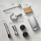 Mixology & Craft Commercial Grade Bar Mixing Glass – Includes 24oz Crystal Stirring Glass, Japanese Jigger, Bar Spoon, Muddler, and Hawthorne Strainer for Crafting Old Fashioned Cocktails at Home Bars
