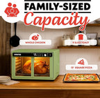 Gourmia French Door Air Fryer Oven - 37 Qt Large Capacity Convection Toaster Oven, FryForce 360°, Digital Display, 12 Cooking Presets, Dehydrate, Fits 13” Pizza, Dishwasher-Safe, Green