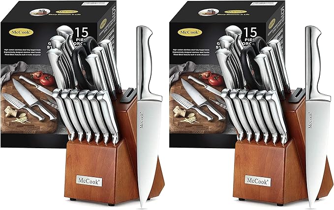 McCook® Knife Sets, German Stainless Steel Kitchen Knife Block Sets with Built-in Sharpener (Pack of 2)