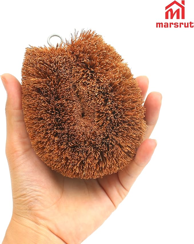 3pcs Tawashi Vegetable Scrub Brush, Coir Vegetable Brush, 100% Natural Coconut Scrubber, Japanese Fiber Clean Brush for Kitchen Cleaning Fruit Vegetable Needs, Dark Brown