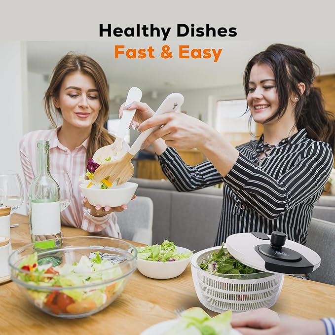 Large Salad Spinner – BPA-Free Vegetable & Fruit Dryer, Lettuce Spinner with Bowl and Colander