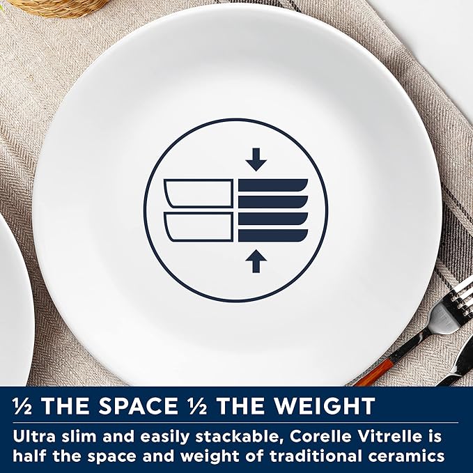 Corelle Dinnerware Set (12pc, Simple Sketch)-Dinner for 4 Includes x: Dinner Plates, Side & Bowls 3 X More Durable, Half The Space Weight of Ceramic up to 80% Recycled Glass, 1146920