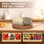 2 Pack Wooden Vegetable Brush for Food - Dual Bristle Potato Brush Scrubber with Hanging Rope | Natural Compostable Kitchen Vegetable Scrubber for Potatoes, Carrots, Fruits