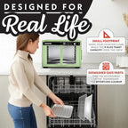 Gourmia French Door Air Fryer Oven - 37 Qt Large Capacity Convection Toaster Oven, FryForce 360°, Digital Display, 12 Cooking Presets, Dehydrate, Fits 13” Pizza, Dishwasher-Safe, Green