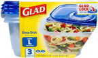 Glad GladWare Deep Dish Food Storage Containers with Lids, Large Rectangle BPA Free Plastic for Soups Salads and Meal Prep, Lock Tight Seal, Microwave Dishwasher Safe, 64 Oz, 3 Count