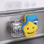 HapiRm Sink Caddy Sponge Holder - 2 Installation Ways Kitchen Sink Organizer with Smiley Face Sponge Holder, Stainless Steel Kitchen Caddy - Silver