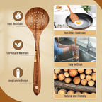 Mooues Wooden Spoons for Cooking, Wooden Utensils for Cooking Natural Teak Wooden Kitchen Utensils Set Comfort Grip (10 PCS SET)