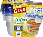 Glad GladWare To Go Snack Food Storage Containers with Lids, Medium Rectangle No BPA Plastic with Built-In Dressing Cup for Salads and Snacks, Microwave Dishwasher Safe, 24 Oz, 4 Count - 6 Pack