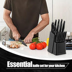 HaWare Knife Set, 21 Pieces Stainless Steel Kitchen Knife Block Set, Black Chef Knife Sets with 6 Steak Kinves, Measuring Spoon & Slicer for Home, Sharp Blade & Light Weight Cutlery, Ergonomic Handle