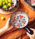 Vintage Flowers Style Ceramic Bakeware Casserole Dish Baking Pan Lasagna Pans Baking Dish with Handles for Oven/Cooking/Kitchen-1 PCS-Red Flowers-20 OZ