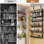 Pantry Door Organizers and Storage, 6-Tier Large Metal Heavy-Duty Frame Over the Door Spice Rack, 2 in 1 Wall-Mounted or Hanging shelf for Kitchen, Bathroom, Laundry Room, Bedroom, Closet &Nursery