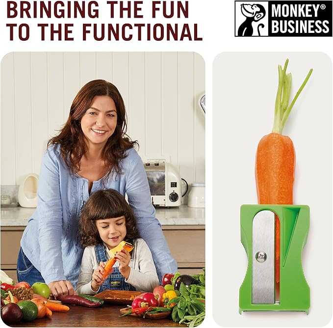 Karoto Carrot Sharpener | Vegetable Peeler | Veggie Peeler & Cucumber Peeler | Fun Kitchen Gadgets | from a Series of Unique Peelers for Kitchen | Fun Kitchen Stuff | by Monkey Business (Green)